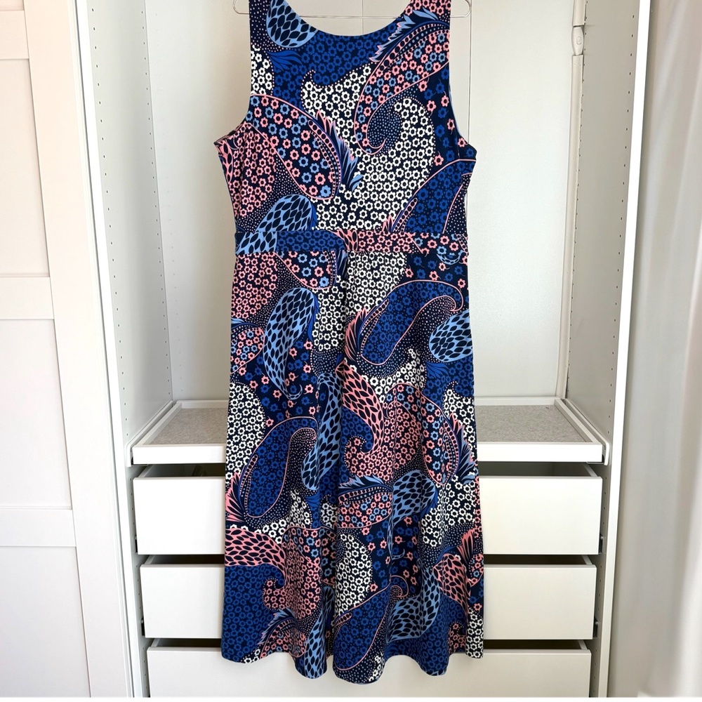 Talbots Petite Blue Pink Pailsley Fit & Flare Stretch Sleeveless Maxi Dress - Picture 3 of 13
